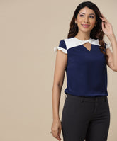 two tone neck panel blue top