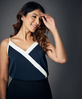 contrast detailed cami chiffon top