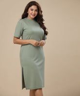 side slit green midi dress