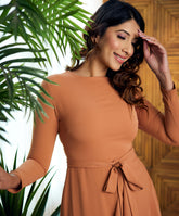 long sleeve frilled round neck dress