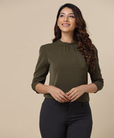 half sleeve high neck khaki top