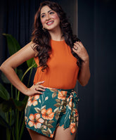 green printed high rise short