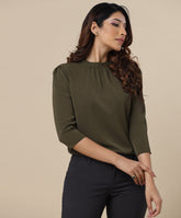 half sleeve high neck khaki top
