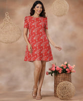 printed chiffon puffed sleeve dress