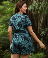 tropical print front tie peek a boo romper