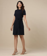 round neck shift navy dress