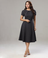 front neck pleated skater grey dress