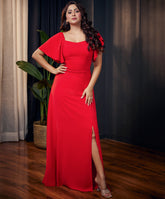 sweetheart neck flared sleeve maxi