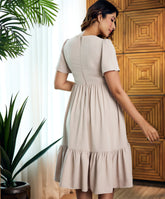 lace trimmed gathered sleeve dress