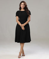 front neck pleated skater black dress 1