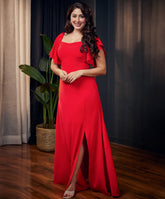 sweetheart neck flared sleeve maxi