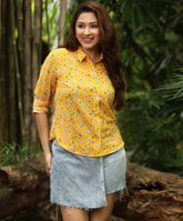 long sleeve cotton casual yellow shirt