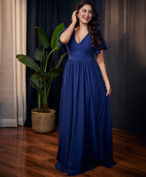 bustier detailed two layered sleeve maxi