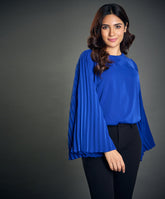 sleeve pleated chiffon royal blue top
