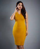 Vneck Sleeveless Bodycon Mustard Dress