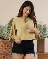 sleeve flared chiffon crop top