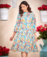 pleated long sleeve floral dress