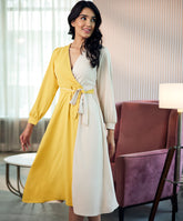 vneck colour blocked midi chiffon dress