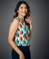 front button sleeveless printed blouse