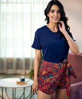 red printed high rise skort