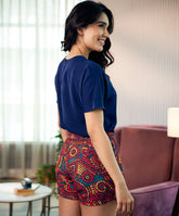 red printed high rise skort