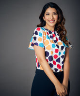 back keyhole printed blouse