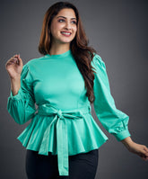 light green detailed peplum top