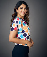 back keyhole printed blouse