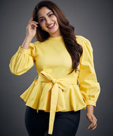 yellow detailed peplum top
