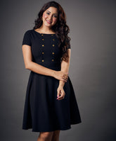 black shank attached black mini dress