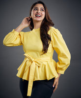 yellow detailed peplum top