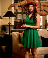 vneck skater green dress