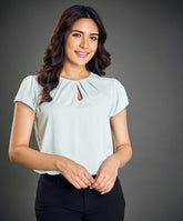 neck sharp pleated chiffon mint top