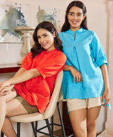 Linen Blue Kurtha Top