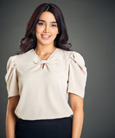 bow notch sleeve detailed cream top