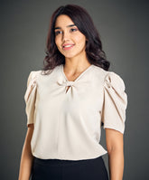 bow notch sleeve detailed cream top