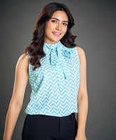 neck tie sleeveless sky blue top