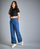blue flare denim jean
