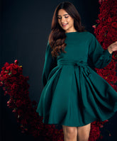 back vcut skater green dress