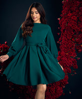 back vcut skater green dress