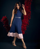 blue and pink contarst midi dress