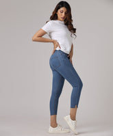 Mid Waist Calf Length Slit Jean