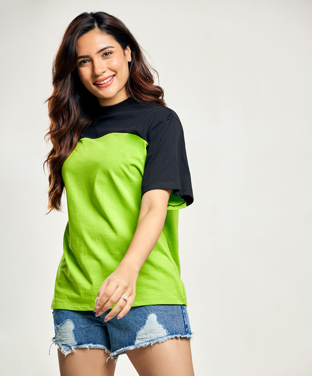 Electric Green And Black Mixed Oversized Tshirt