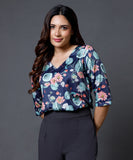 Colourful Printed Half Sleeve Vneck Top