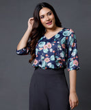 Colourful Printed Half Sleeve Vneck Top