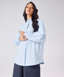 Mandarin  Collar Cotton Oversized Shirt- Baby Blue