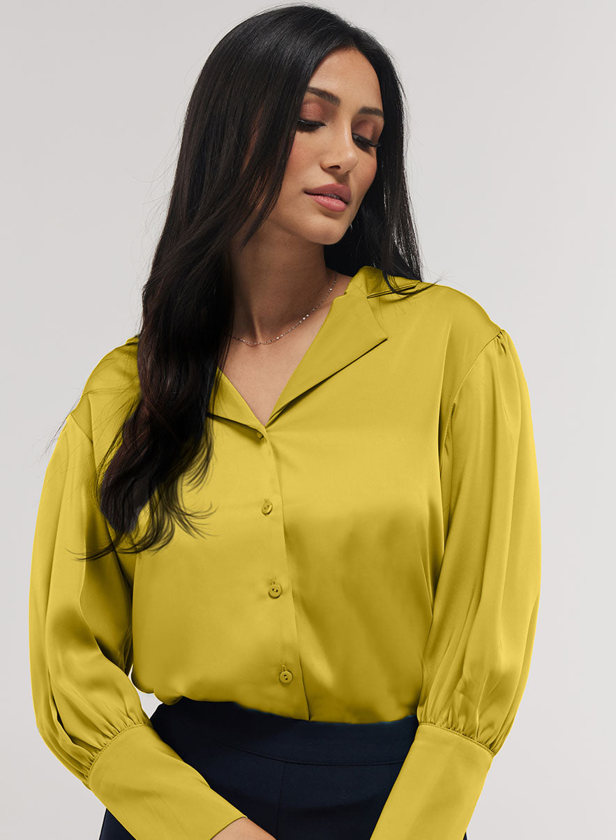 Lapel Collared Mustard Long Sleeve Shirt