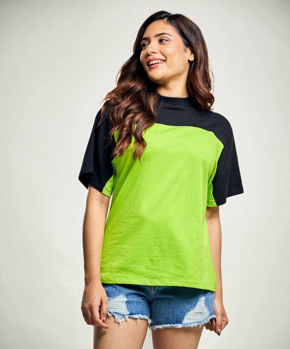 Electric Green And Black Mixed Oversized Tshirt