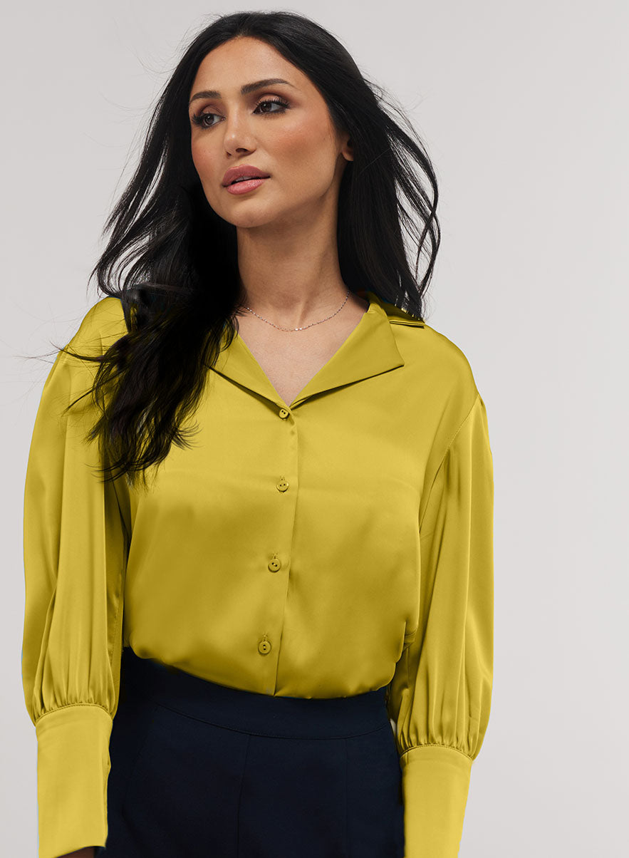 Lapel Collared Mustard Long Sleeve Shirt