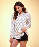 Oversized Chiffon Printed White Shirt